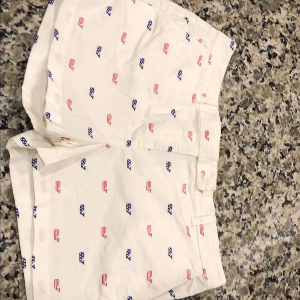 Lilly Pulitzer White Shorts with Red and Blue Flag Print